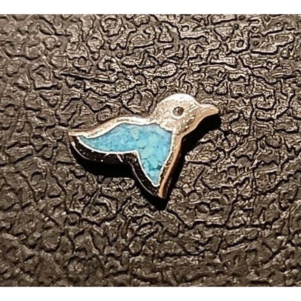 Vintage Bird Enamel Lapel Hat Tie Pin - Silver-tone & Turquoise - Picture 1 of 2